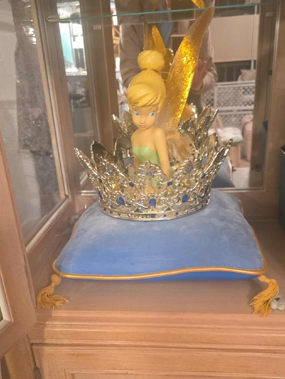 Disney Tinkerbell "Big FIG " Figurine with Gold Crown and Blue Velvet Pillow